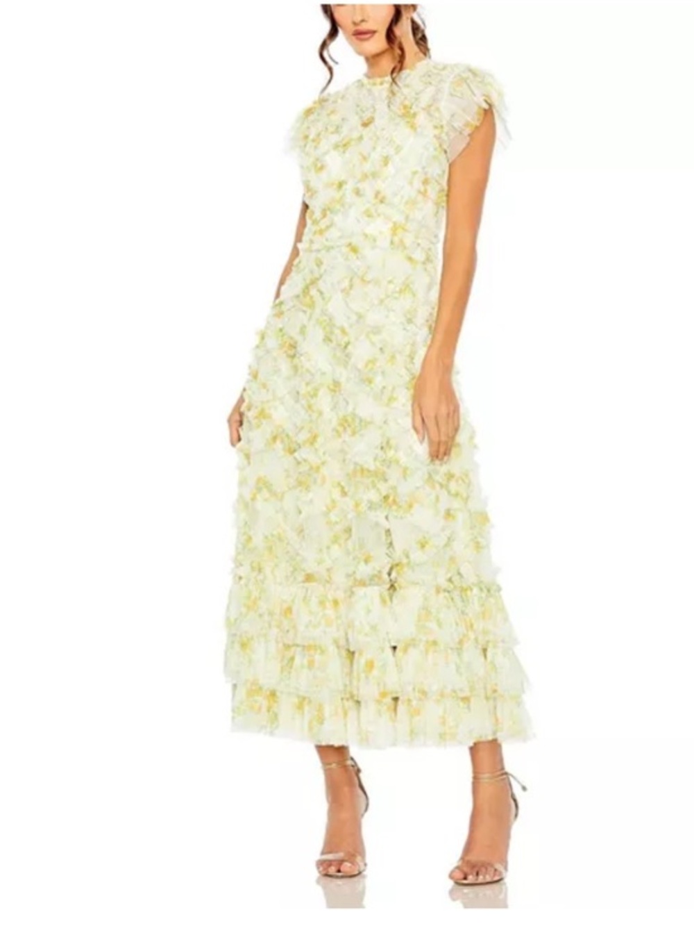 Mac Duggal High Neck Ruffle Cap Sleeve Floral Dress Size 8